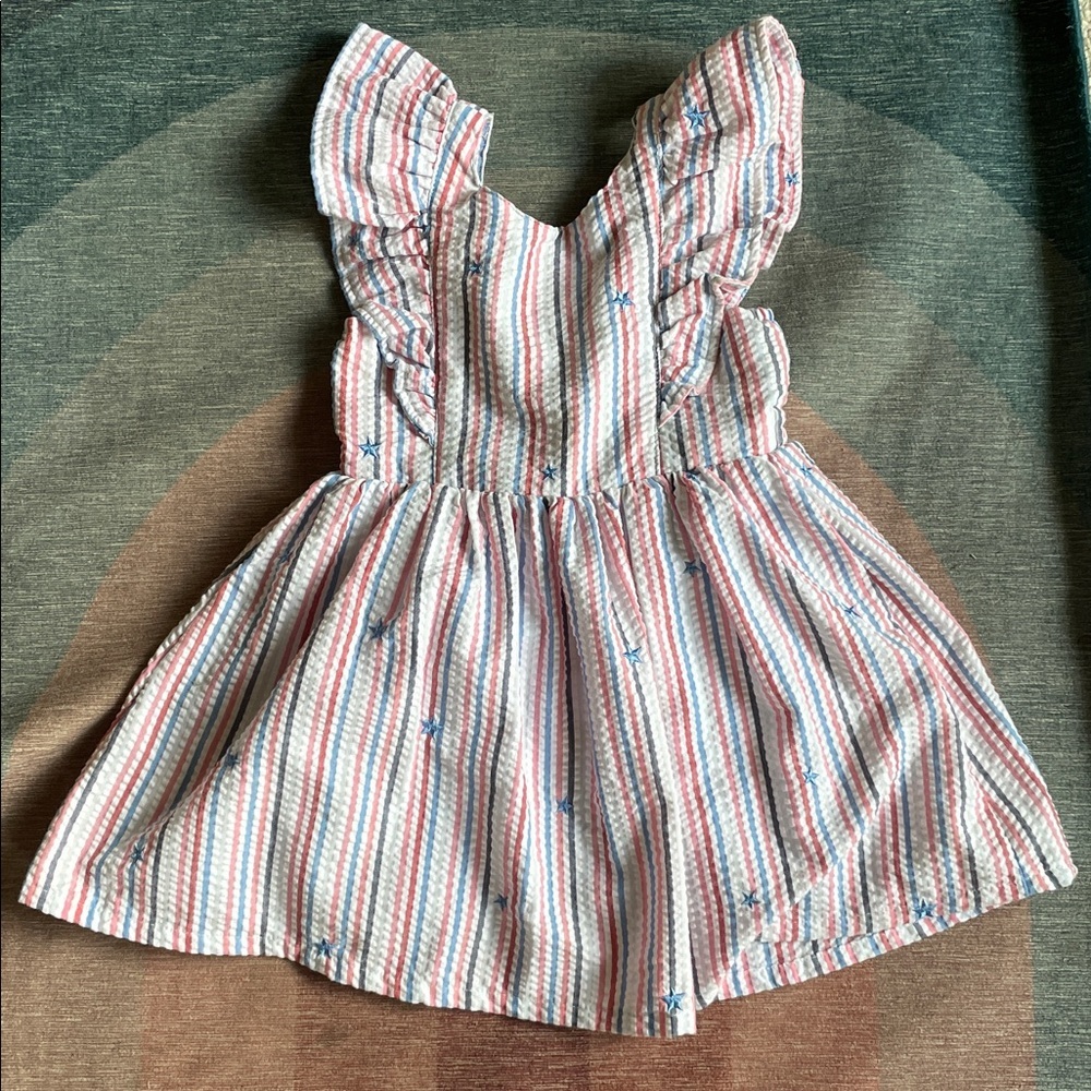 Cat & Jack Pink Red  and Blue Striped Dress with Ruffle Sleeves